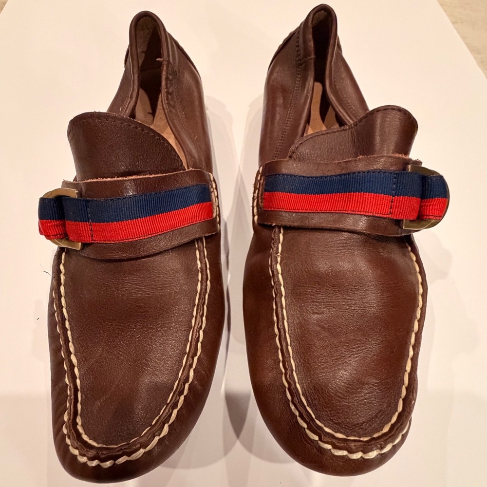 Polo Ralph Lauren Terry Ribbon Brown Leather Driving Loafers Mens 12 B12 Stripe